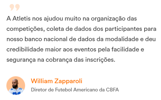 William Zapparoli, Diretor de Futebol Americano da CBFA, destaca a importância da Atletic na organização de competições e na coleta de dados dos participantes.