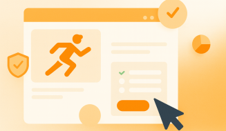 Ilustração de uma plataforma digital de cadastro ou inscrição, com um botão de confirmação, uma seta apontando para ele, e elementos gráficos de proteção, representando um processo de inscrição online.