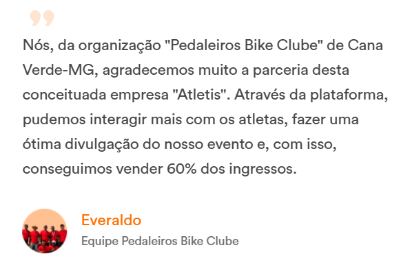 Agradecimento da organização Pedaleiros Bike Club a empresa Atletis pela parceria e apoio na divulgação do evento de ciclismo em Cana Verde-MG.